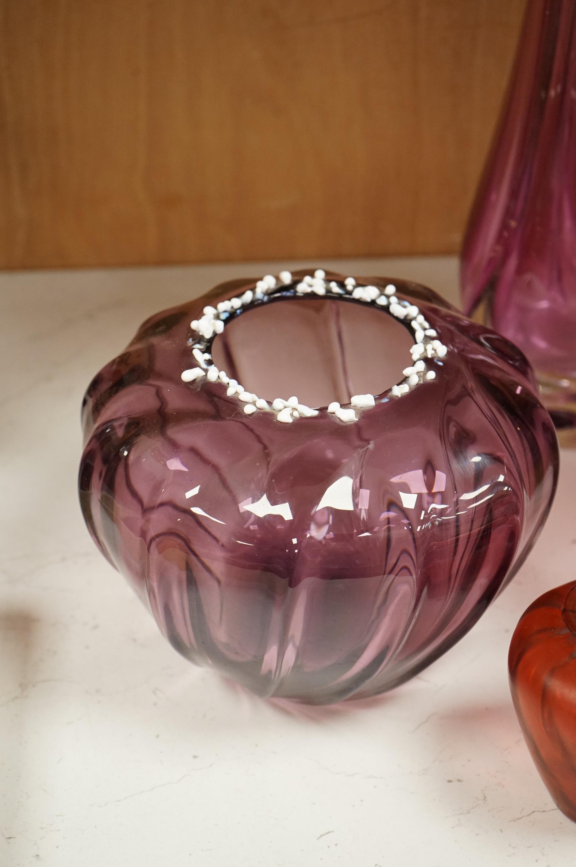Five pieces of art glass including a Royal Brierley Studio vase, tallest 37.5cm